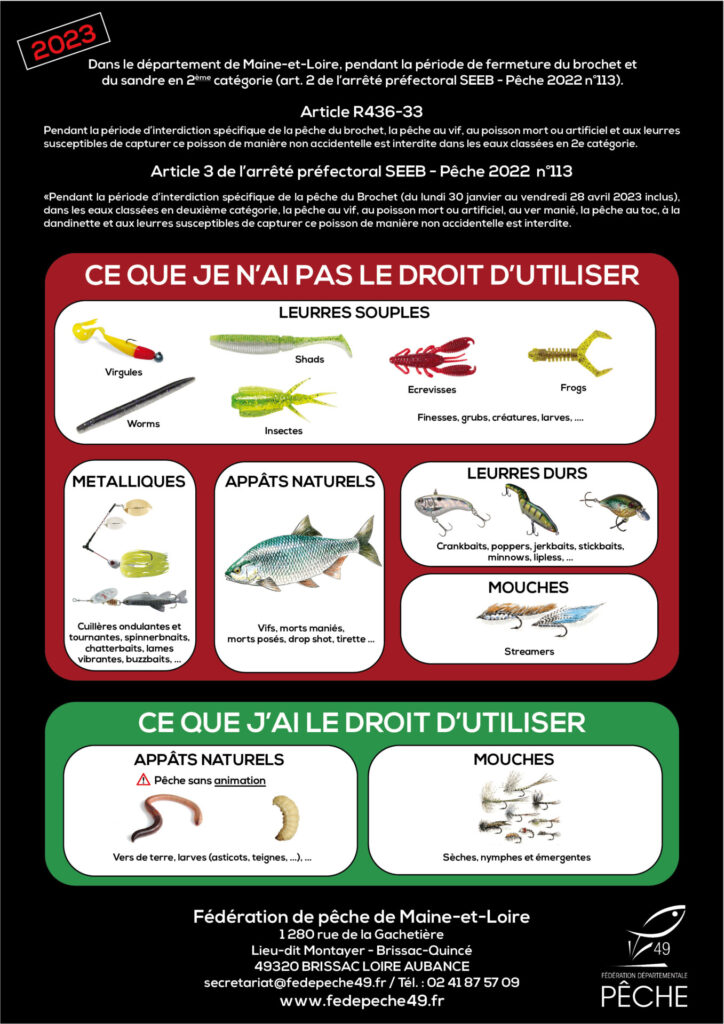 Techniques de pêche autorisées en période de fermeture du brochet   Fédération de Maine-et-Loire pour la Pêche et la Protection du Milieu  Aquatique